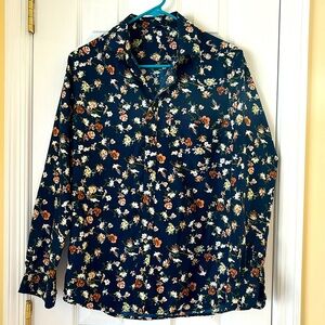 Men's Slim Fit Casual Floral Button Down Long Sleeve Shirt - Large